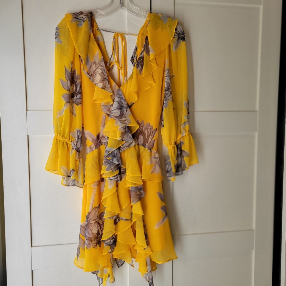 Misa Los Angelse Floral Ruffle Yellow Dress